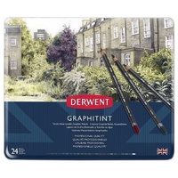Derwent Graphitint Pencils Tin Of 12 Assorted Muted Colours, Watersoluble Graphite.