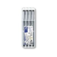 Staedtler Pigment Liner Wallet Of 4 (1 Each .1,.3,.5 & .7Mm) Pigmented Ink, Lightfast, Completely Waterproof When Dry