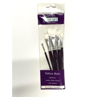 Eastart Brush Set Purple Range Of 5 Short Handled White Taklon Flat Assorted Sizes