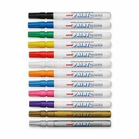 Uni Paint Marker Bullet Tip 2.8MM, Oil Based Box Of 12 Assorted Colours