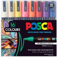 Posca Set PC5M16C  Bullet Tip - Beige, Black, Blue, Brown, Gold, Green, Grey, Light Blue, Light Green, Orange, Pink, Red, Silver &amp; Violet