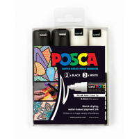 Posca Set PC8K4PBKWH Chisel Tip - Contains two each of Black &amp; White