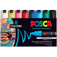 Posca Set PC8K8A Chisel Tip - Contains one each of White, Yellow, Pink, Red, Blue, Light Blue, Green &amp; Black