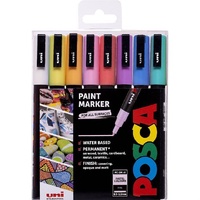 Posca Set PC3M Fine Bullet Pastel - Contains one each of White, Sunshine Yellow, Apricot, Light Pink, Coral Pink, Lavender, Light Blue & Aqua Green