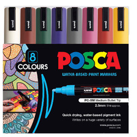 Posca Set PC5MDC8C Dark Colours - Contains one each of Ivory, Cacao Brown, English Green, Prussian Blue, Deep Grey, Ruby Red, Raspberry &amp; Ochre