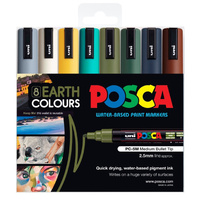 Posca Set PC5MEC8C  Earth Colours - Contains one each of Grey, Ivory, Ochre, Emerald Green, Khaki Green, English Green, Navy &amp; Brown