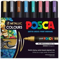 Posca Set PC5MMET8P Metallic Colours Gold, Silver, Bronze, Metallic Blue, Metallic Pink, Metallic Red, Metallic Green & Metallic Violet