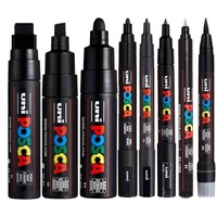 Posca Set 8Pk Wallet Black - Contains one each of Black PC17K, PC8K, PC7M, PC5M, PC3M, PC1MR, PC1M & PCF350