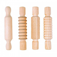 Rolling Pin Wooden Designers Set Of 4 (3 Patterned And 1 Plain Roller)