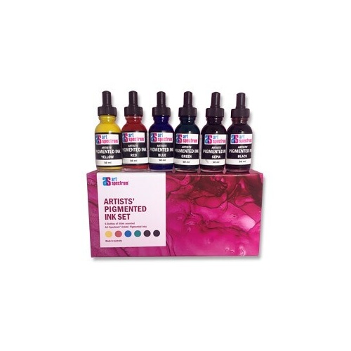 Art Spectrum Artists Pigmented Ink Boxed Set Of 6 Assorted Colours 50Ml Bottles