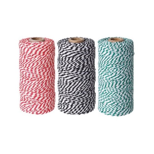 Bakers Twine Set Of 3 X 100 Mtr Rolls Red/Wh, Green/Wh, Black/Wh
