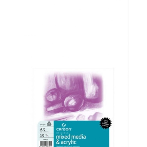 Canson 300 Classroom Pack Acrylic - Universal Mixed Media Paper A3 packet of 25 sheets 