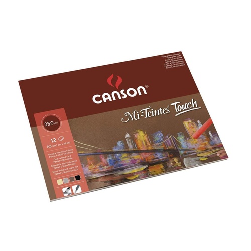 Canson Pastel & Coloured Drawing Mi-Teintes Touch 350Gsm Pad 12 Sheets 3 X 4 Assorted Colours A3