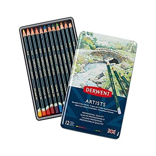 Derwent Artists Drawing Pencils Tin Of 12 Assorted Colours
