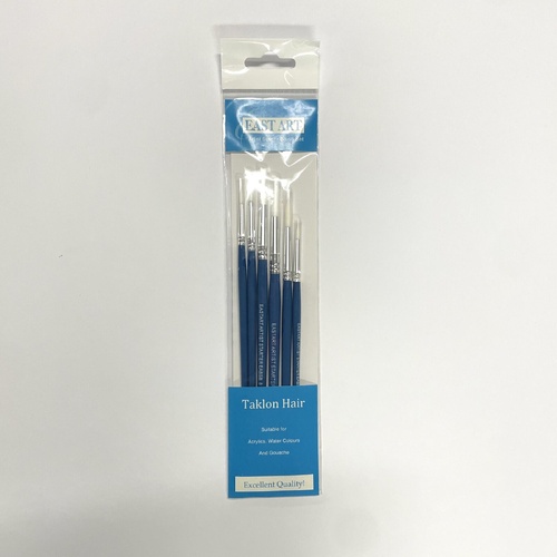 Eastart Brush Set Blue Range Of 6 Short Handled White Taklon Brushes Round Assorted Sizes