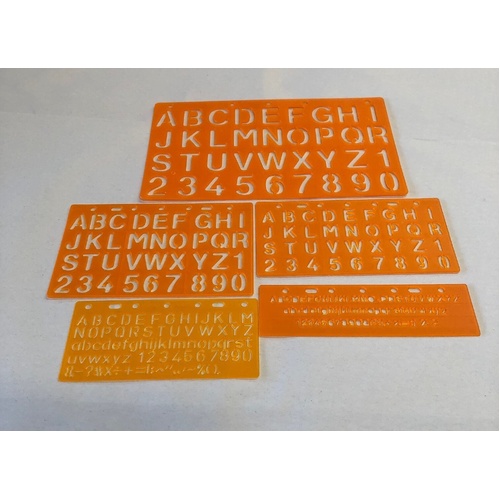 Lettering Stencil 5Pce Set Of 5/10/15/20 & 30Mm Letters And Numbers 