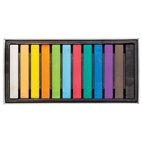Micador Chalk Pastels Box Of 12. Non Toxic, Square Shape.