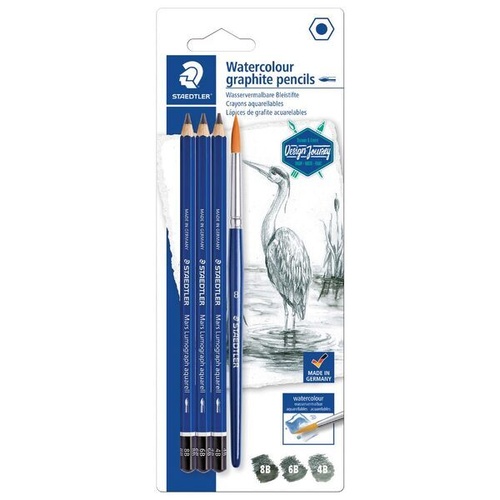 Mars Lumograph Aquarelle Pencil Set Of 3 Plus Brush