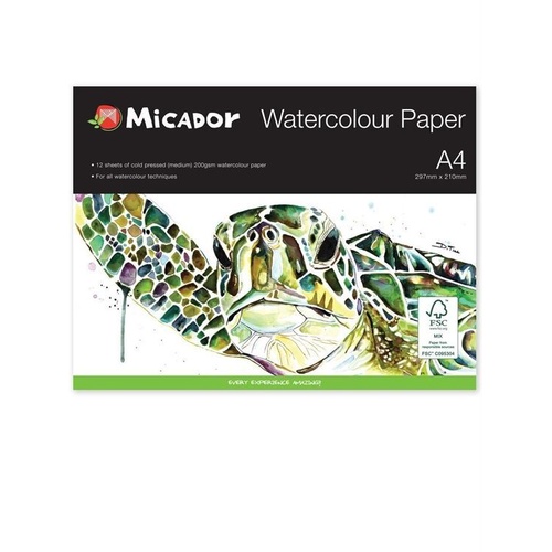 Micador Watercolour Pad A4 200Gsm 12 Sheets