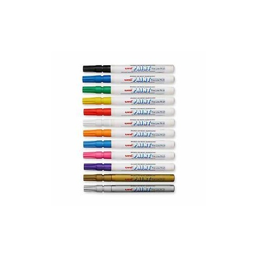 Uni Paint Marker Bullet Tip 2.8MM, Oil Based Box Of 12 Assorted Colours