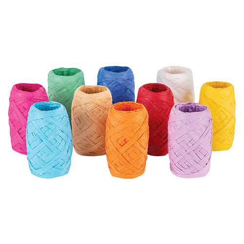 Paper Raffia Coloured 3Cm X 10Mtr Rolls, 10 Asstd Colours