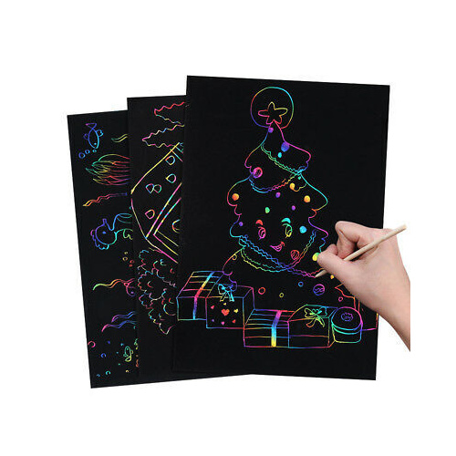 Scratch Art Paper A4 Sheets Of Rainbow Paper With Black Coating Packet Of 12 Sheets