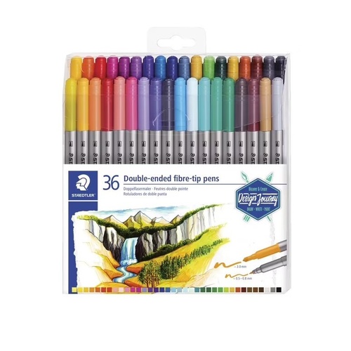 Steadtler Double-Ended Fibre Tip Pen Set Of 36 Different Colour 3Mm And 0.5-.08Mm