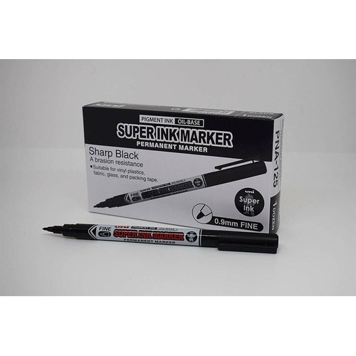 uni Super Ink Black Marker Oil Based .9Mm Tip Box Of 12